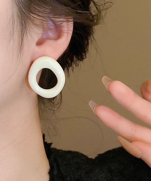 Casual Hoop Resin Earrings Hollow Out White Alloy FashionChic