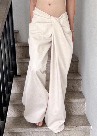 Asymmetrical Pants Solid Spring Leg Casual White Wide FashionChic