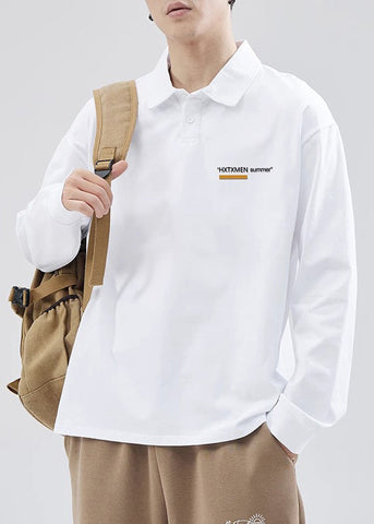 Mens Casual White Print Spring Polo Cotton Shirts Button TC019