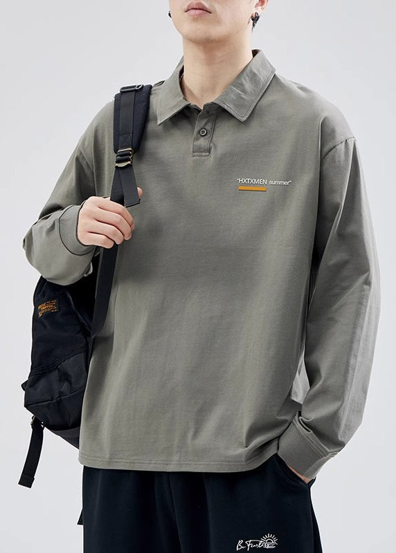 Mens Casual White Print Spring Polo Cotton Shirts Button TC019