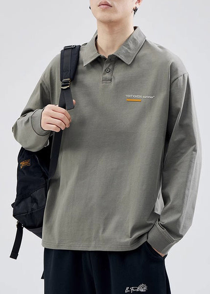 Mens Casual White Print Spring Polo Cotton Shirts Button TC019