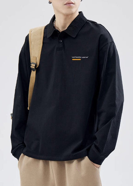 Mens Casual White Print Spring Polo Cotton Shirts Button TC019