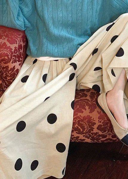 Casual White Dot Print Elastic Waist Crop Wide Leg Pants Summer TR006 MZF-CPTS240727