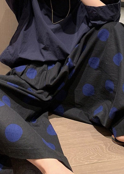 Casual White Dot Print Elastic Waist Crop Wide Leg Pants Summer TR006 MZF-CPTS240727