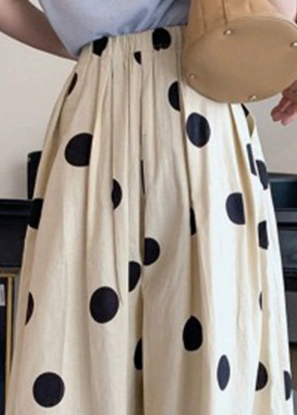 Casual White Dot Print Elastic Waist Crop Wide Leg Pants Summer TR006 MZF-CPTS240727
