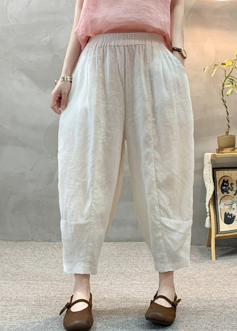 Pants Summer Waist White Linen Harem Casual Elastic FashionChic