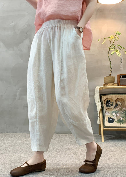 Pants Summer Waist White Linen Harem Casual Elastic FashionChic
