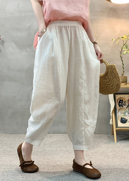 Pants Summer Waist White Linen Harem Casual Elastic FashionChic