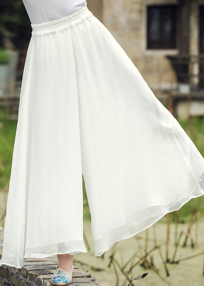 Casual White Elastic Waist Silk Wide Leg Pants Fall WP037 NZ-LPTS241107