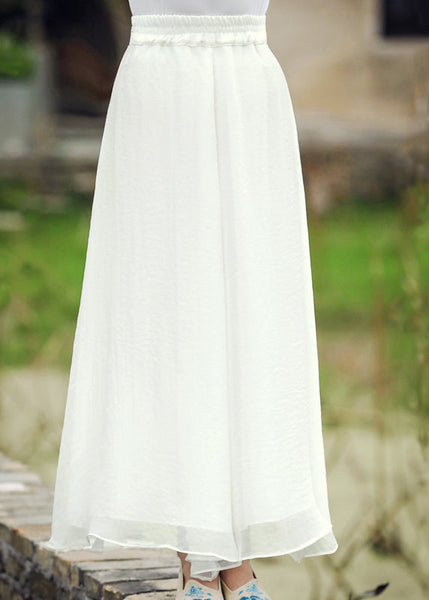 Casual White Elastic Waist Silk Wide Leg Pants Fall WP037 NZ-LPTS241107