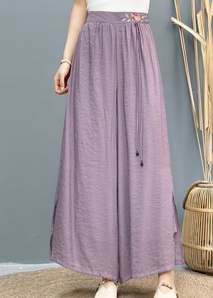 Wide Side Embroidered Summer Pants White Leg Linen Open Casual FashionChic