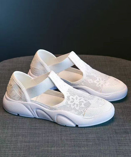 Casual White Flat Sandals Splicing Hollow Out Breathable Lace DD1028 Shoe-PDX240605