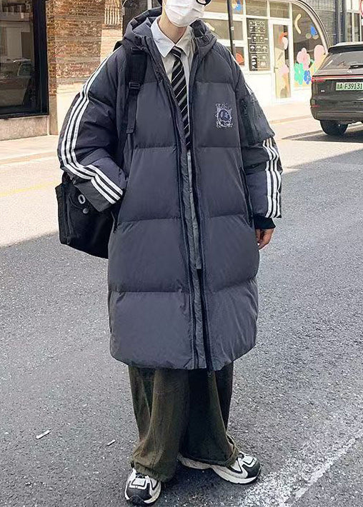 Casual White Hooded Striped Print Duck Down Men Down Coat WinterRM015 ABC