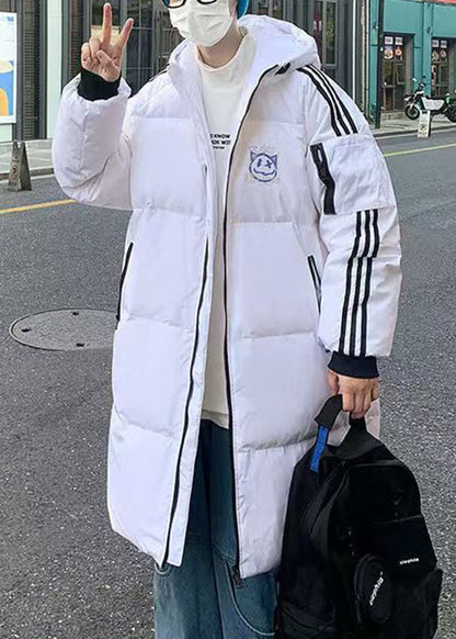 Casual White Hooded Striped Print Duck Down Men Down Coat WinterRM015 ABC