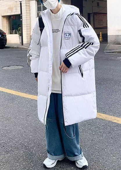 Casual White Hooded Striped Print Duck Down Men Down Coat WinterRM015 ABC