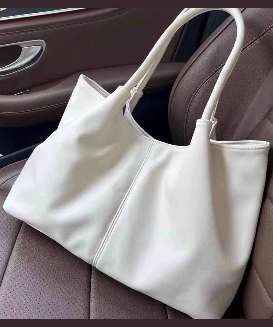 Leather Satchel White Handbag Capacity Large Casual Faux FashionChic