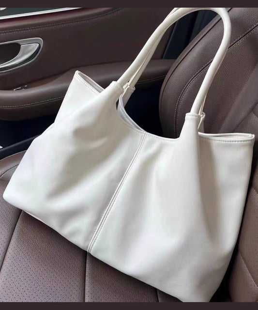 Leather Satchel White Handbag Capacity Large Casual Faux FashionChic