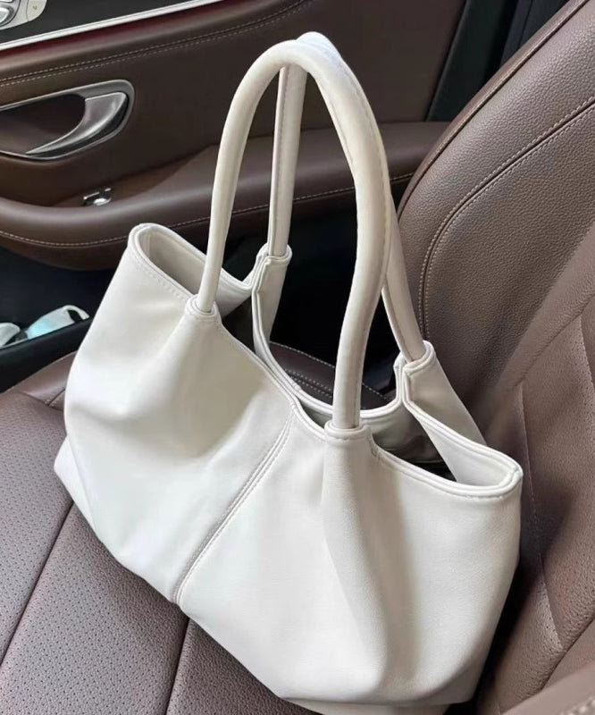 Leather Satchel White Handbag Capacity Large Casual Faux FashionChic