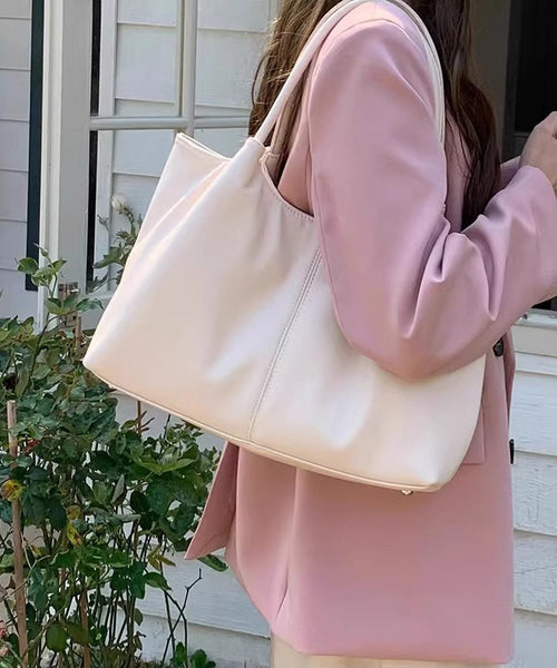 Leather Satchel White Handbag Capacity Large Casual Faux FashionChic