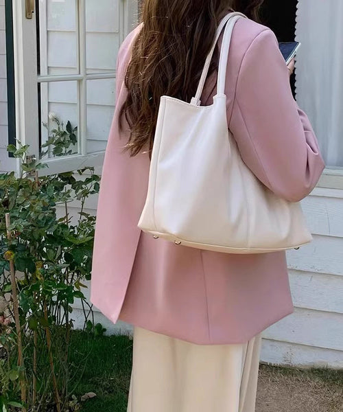 Leather Satchel White Handbag Capacity Large Casual Faux FashionChic