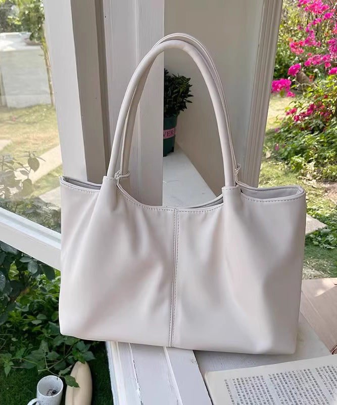 Leather Satchel White Handbag Capacity Large Casual Faux FashionChic