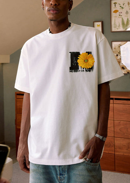 Casual White O Neck Embroideried Cozy Cotton Mens Neutral T Shirts Summer LK052 Men-Silk-MENT240630