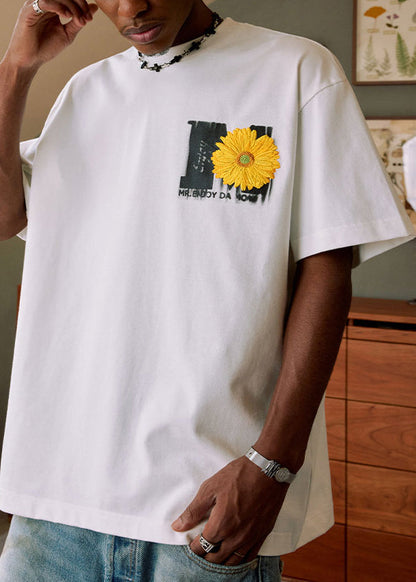 Casual White O Neck Embroideried Cozy Cotton Mens Neutral T Shirts Summer LK052 Men-Silk-MENT240630