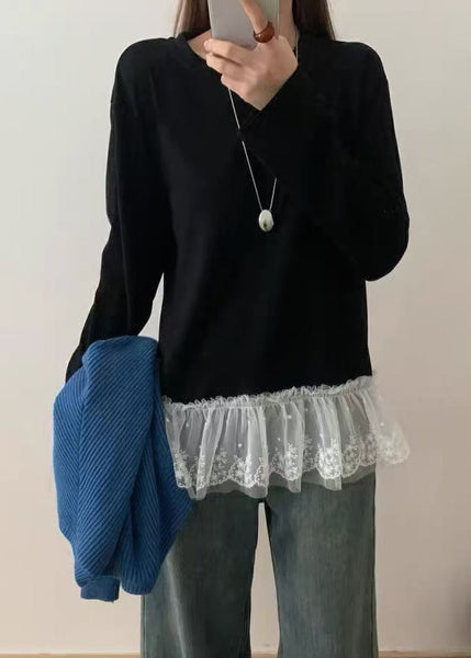 Casual White O Neck Lace Patchwork Cotton T Shirts Top Spring YF001 ABC