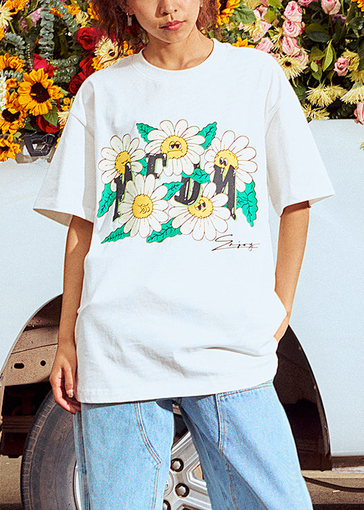 Casual White O-Neck Print Cotton Men T Shirt Summer LK054 Men-Silk-MENT240630