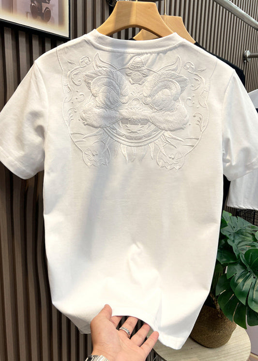 Cotton Shirts Oriental Embroideried T Summer White Casual Men FashionChic