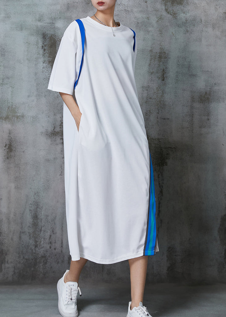 Casual White Oversized Patchwork Cotton Long Dresses Summer AL1011 Genistyle Shop