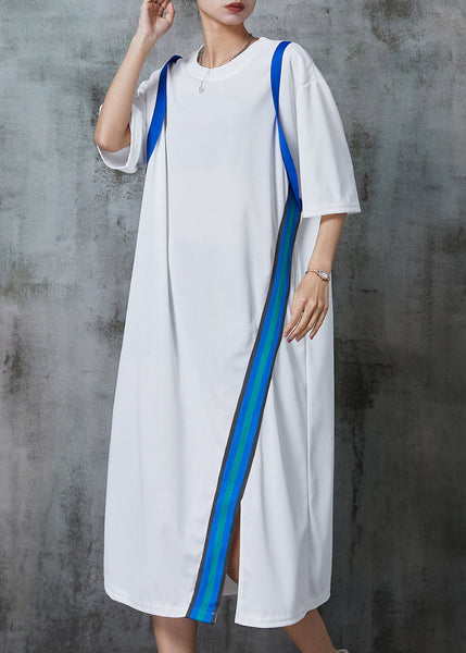Casual White Oversized Patchwork Cotton Long Dresses Summer AL1011 Genistyle Shop