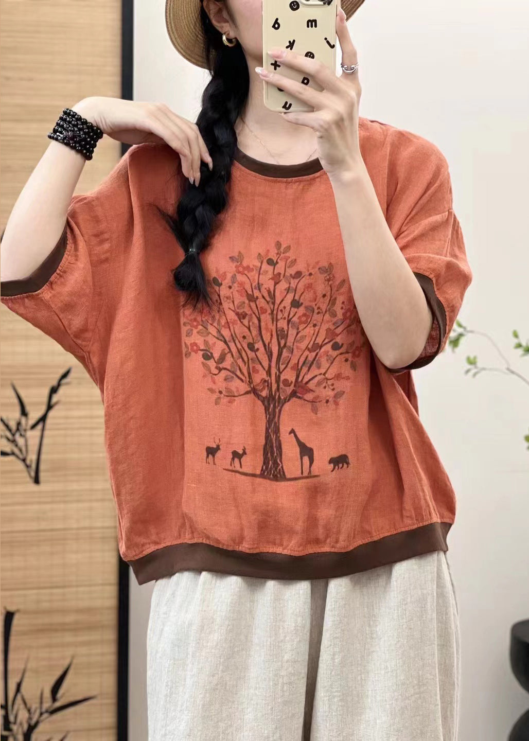 Oversized Linen White Print Casual Tops Patchwork Sleeveless FashionChic