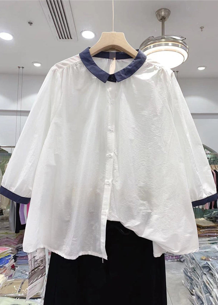 Casual White Peter Pan Collar Cotton Shirts Bracelet Sleeve WW1023 Ada Fashion