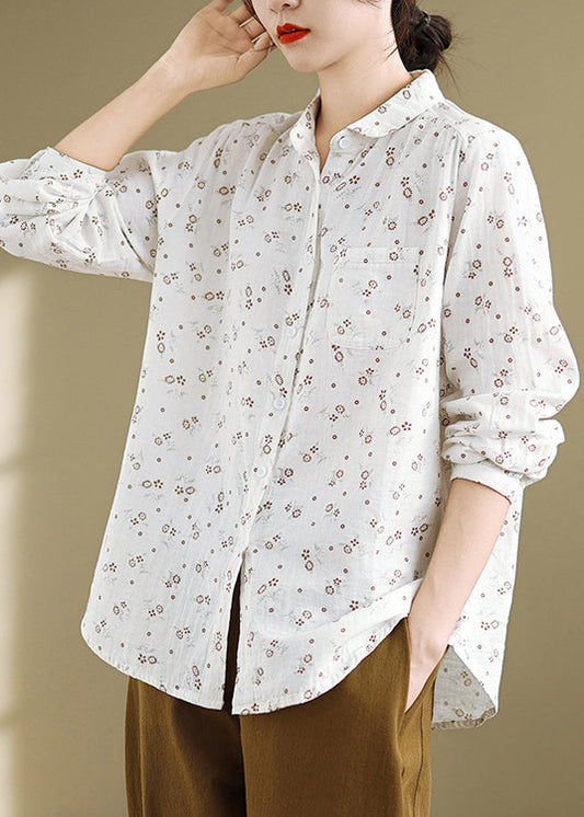 Casual White Peter Pan Collar Print Cotton Shirts Top Spring TN003 ABC