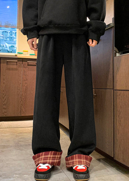 Casual White Plaid Patchwork Warm Fleece Men Pants Spring RM042 ABC