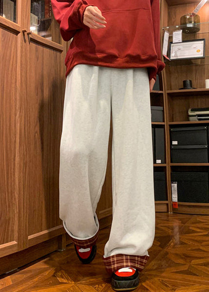 Casual White Plaid Patchwork Warm Fleece Men Pants Spring RM042 ABC