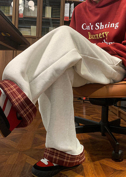 Casual White Plaid Patchwork Warm Fleece Men Pants Spring RM042 ABC