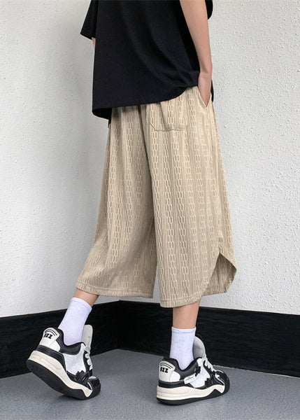 Casual White Pockets Elastic Waist Ice Silk Mens Crop Pants YT019 Men-Silk-MENCP240721