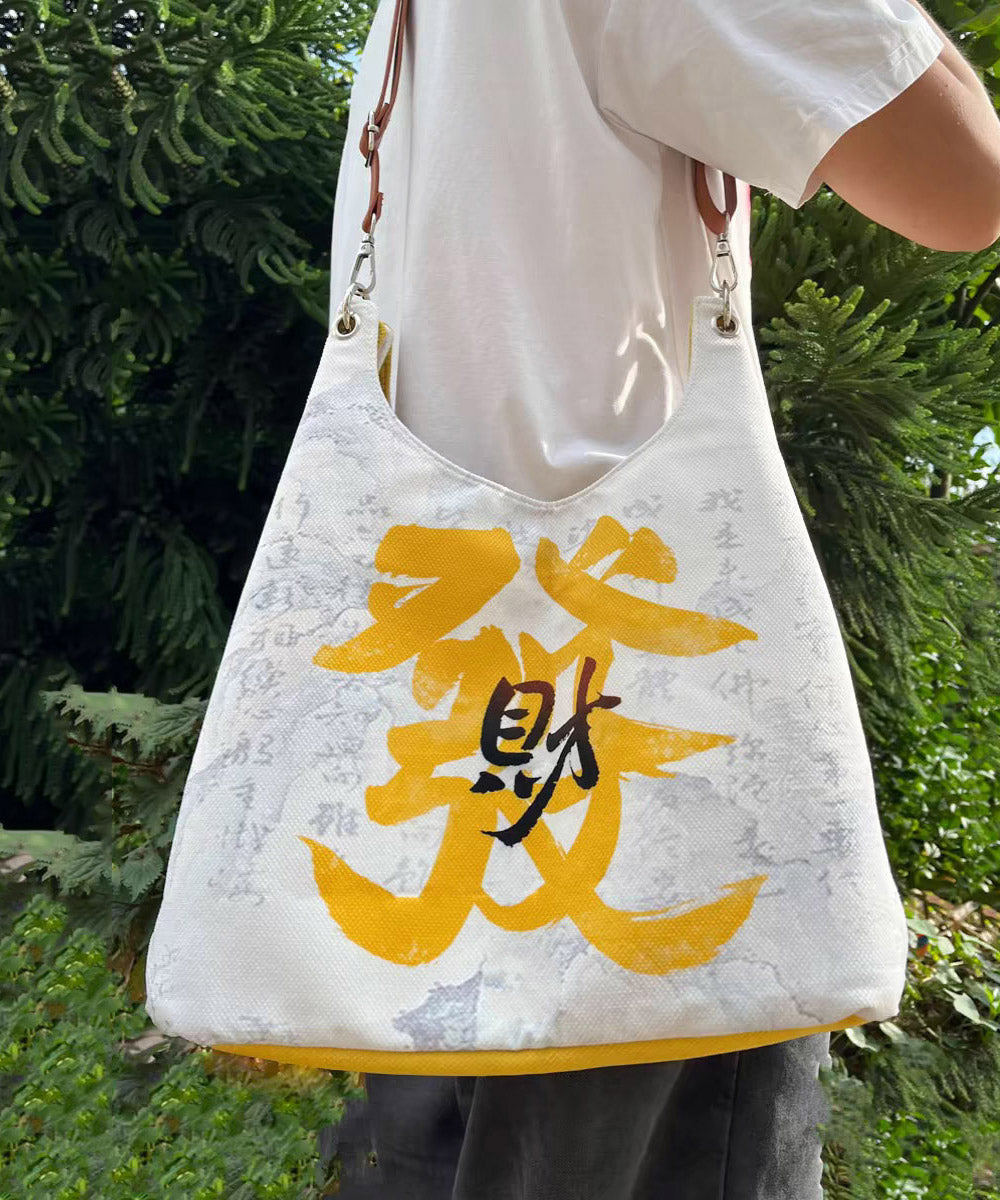 Casual White Print Large Capacity Canvas Satchel Handbag QF009 Bag-BGS241017