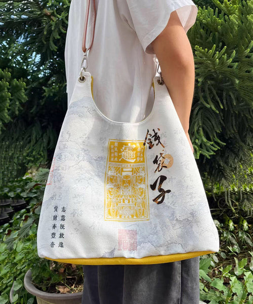 Casual White Print Large Capacity Canvas Satchel Handbag QF009 Bag-BGS241017