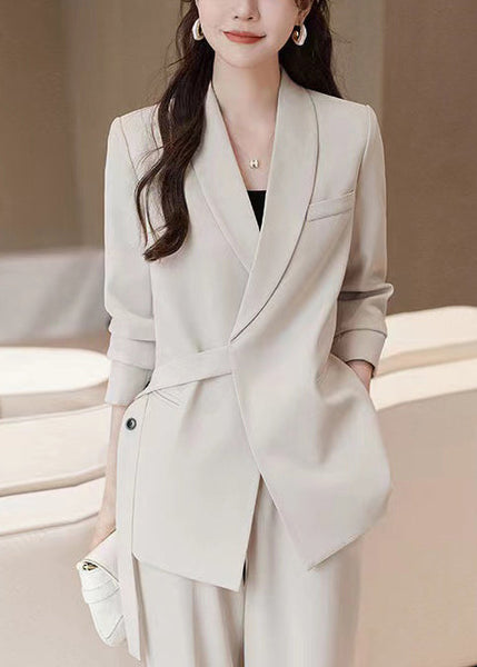 Casual White Spandex Coats Asymmetrical Spring YJ036 ABC