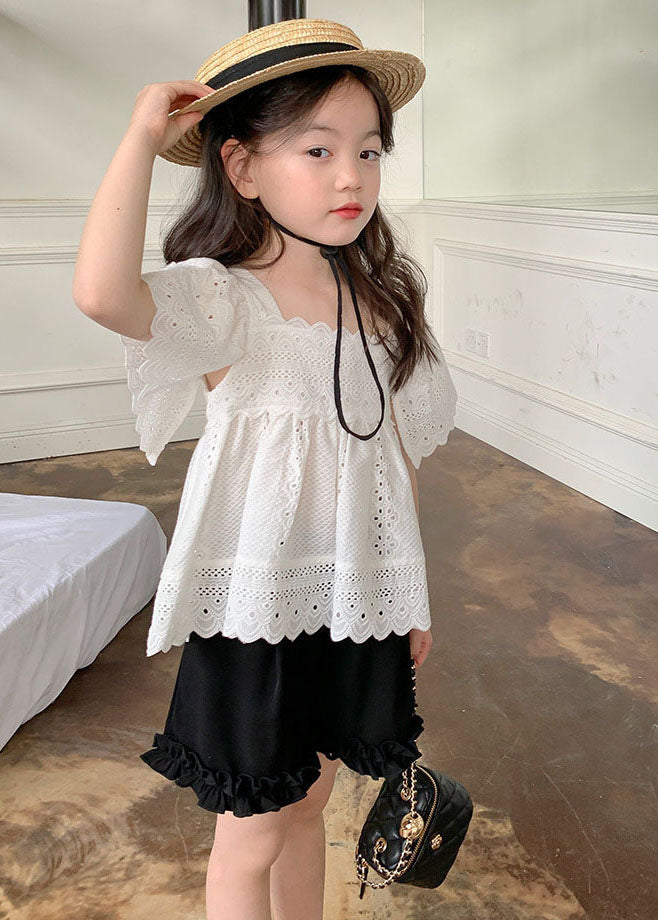 Casual White Square Collar Hollow Out Girls Tops Summer SS1007 MM-RCTZ-STP240601