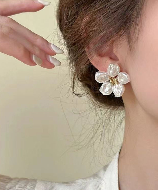 Casual White Sterling Silver Alloy Floral Stud Earrings ZZ083 JEW-EAR240613