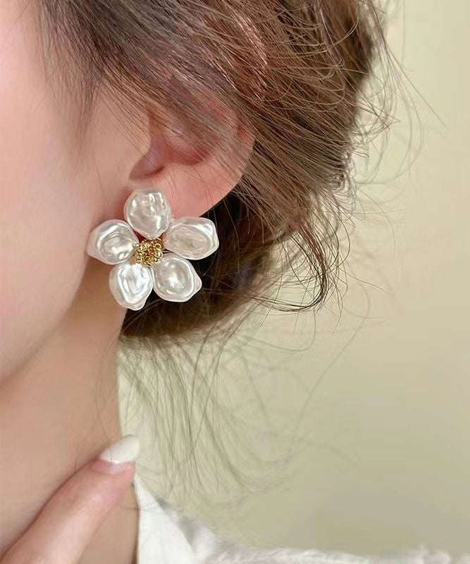 Casual White Sterling Silver Alloy Floral Stud Earrings ZZ083 JEW-EAR240613