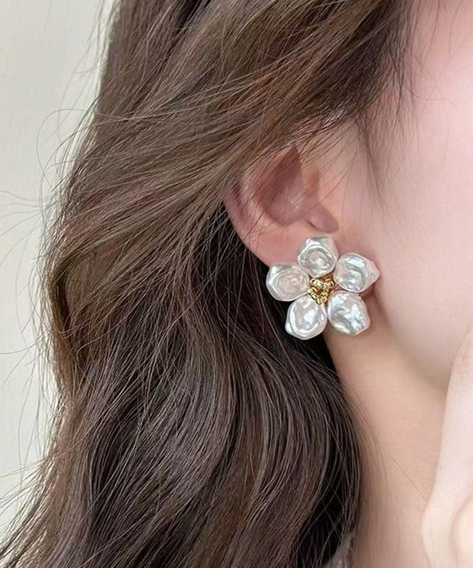 Casual White Sterling Silver Alloy Floral Stud Earrings ZZ083 JEW-EAR240613