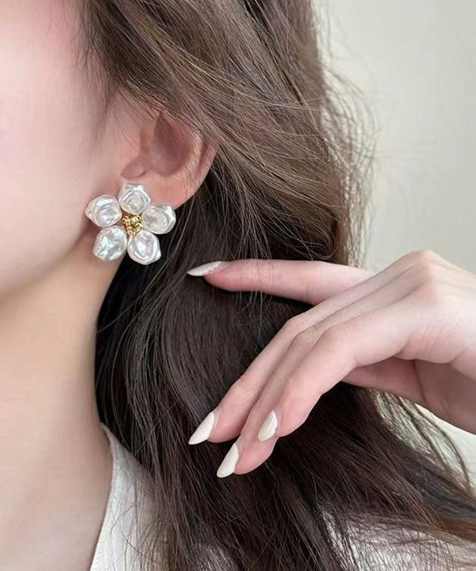 Casual White Sterling Silver Alloy Floral Stud Earrings ZZ083 JEW-EAR240613