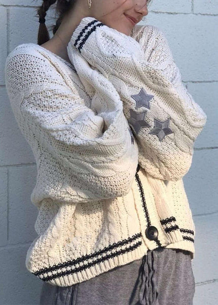 Casual White V Neck Embroidered Knit Cardigan Fall QY018 BB-ZS-WM-NCT241002