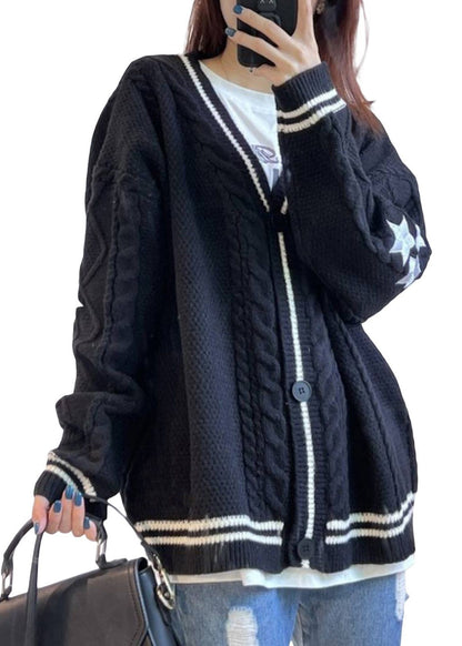 Casual White V Neck Embroidered Knit Cardigan Fall QY018 BB-ZS-WM-NCT241002