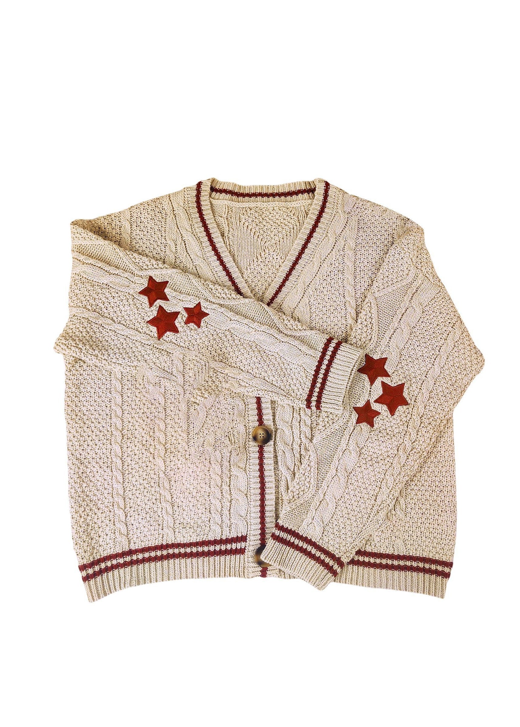 Casual White V Neck Embroidered Knit Cardigan Fall QY018 BB-ZS-WM-NCT241002
